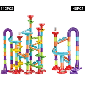 Colorful 142-piece marble run building blocks set in 113pcs and 45pcs configurations