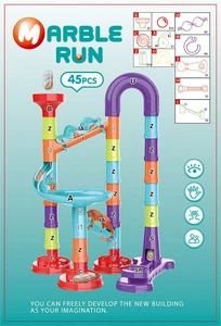 Detailed components of 45PCS marble run toy set with DIY building blocks and fun slides