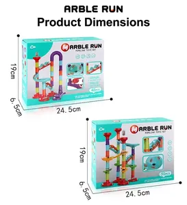 Detailed view of 45 and 50 piece marble run educational building block sets packaging