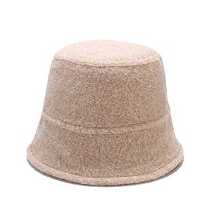 Retro khaki lamb wool bucket hat for men and women featuring warm textured fleece material