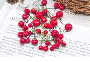 Close-up of bright red Christmas berry stems arranged on an artistic white book