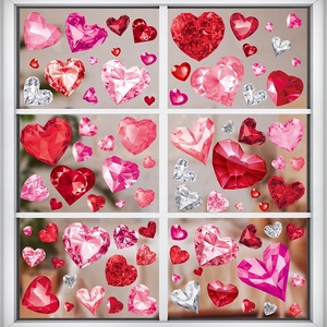 Ruby gemstone heart window clings for Valentine's Day glass door and window decoration