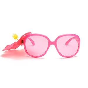 Rosa Tropische Sonnenbrille mit Hibiskusblüte für Sommer- und Strandpartys
