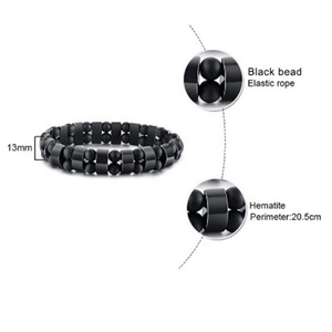 Men's tiger eye and hematite beaded bracelet with black beads, 13mm wide, 20.5cm length