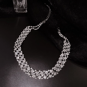 Full Rhinestone Choker Necklace Geometric Alloy Mesh Clavicle Chain For Women Elegant Luxury Party Fashion Jewelry
