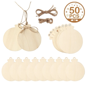 50 PCS unfinished round wooden Christmas ornaments with jute twine for DIY crafting