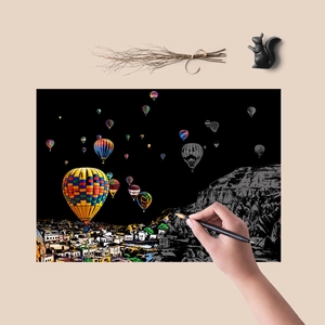 DIY Stadt Nachtszene Kratzbild mit Heißluftballons und kreativen Zeichenwerkzeugen Set