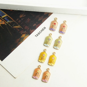 Vintage enamel rose flower perfume bottle alloy charms for DIY jewelry making