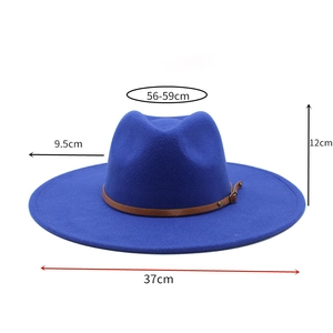 Detailed size specifications for the wide brim royal blue fedora hat with dimensions