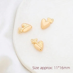 Three gold elephant heart charms sized 11x16mm for DIY jewelry making and crafts