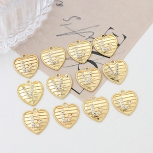 14k gold plated heart letter charms with white zircon inlay for DIY jewelry making