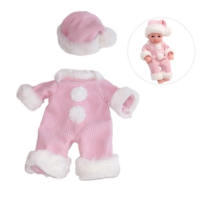 Pink striped baby doll jumpsuit with a matching hat for 30cm reborn baby doll outfit set