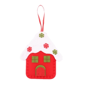 Christmas fabric snow-topped cottage hanging ornament in festive red and white felt