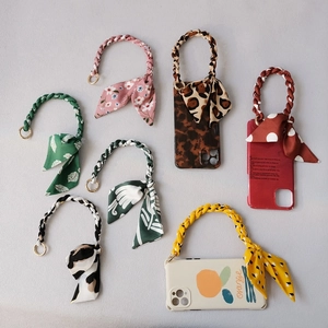 Floral and leopard print silk scarf handbag chains with luxury phone case charms