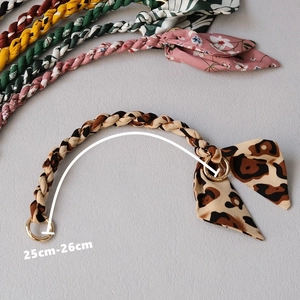 Short leopard print silk scarf handbag chain strap with gold ring hardware 25-26cm