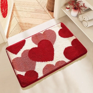 Valentine's Day heart pattern plush floor mat, soft non-slip bathroom and bedroom rug.