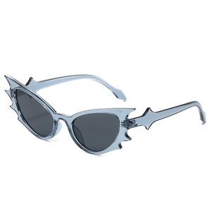 Hip hop bat wing cat eye sunglasses in translucent blue for party and stage performance