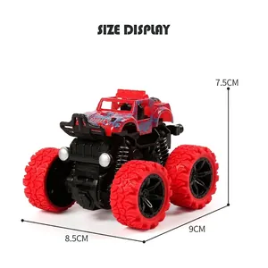 Red 4WD inertia monster truck toy with large tires and suspension, size 9x8.5x7.5cm