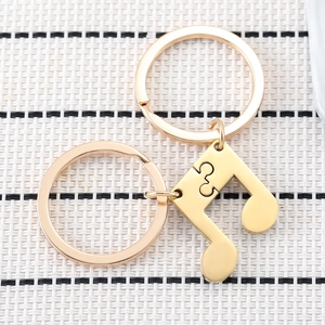 Golden musical note stainless steel couple keychain set for anniversary gifts