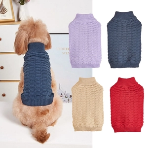 Turtleneck Pet Knit Sweater High Elastic Checkered Waffle Pattern Winter Warm Soft Acrylic Dog Cat Pullover