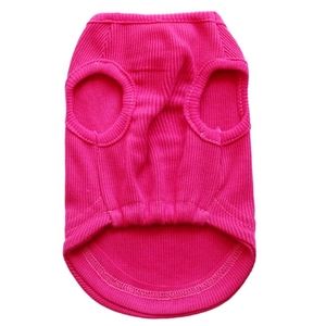 Detail of rose red ribbed cotton dog vest showing high-elastic knit texture and trim