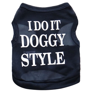 Breathable black cotton pet vest with bold white text print for small dogs and cats