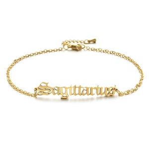 18K gold plated Sagittarius zodiac anklet with stainless steel link chain on white background