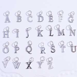 Set of 26 polished S925 sterling silver A-Z alphabet pendants for DIY jewelry making