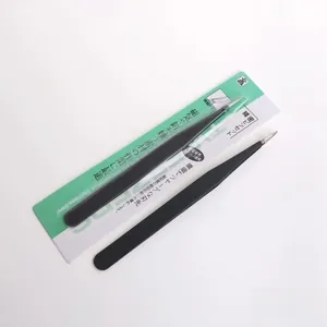 Precision anti-magnetic stainless steel tweezers with black coating in retail packaging