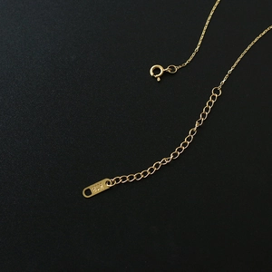 Macro detail of 18K gold plated extension chain with lobster clasp and K18 hallmark