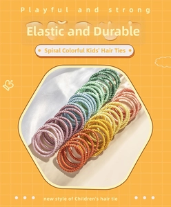Detailed view of 100 pieces colorful spiral phone cord hair ties for children