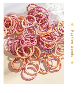 Macro detail of colorful spiral hair ties in vibrant macaron shades for kids