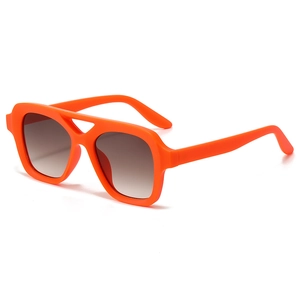 Fashionable oversized square sunglasses with orange frame and double bridge design