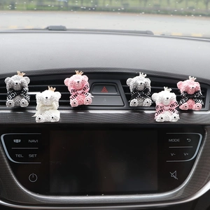 Teddy bear car perfume clip set with gold crowns and NICE ribbons for vent decor