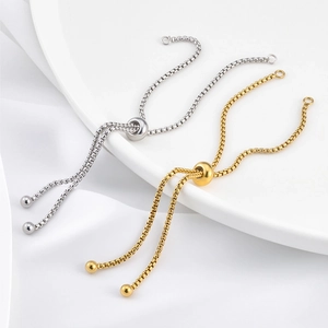 Adjustable stainless steel square pearl link bracelets in gold and silver finish