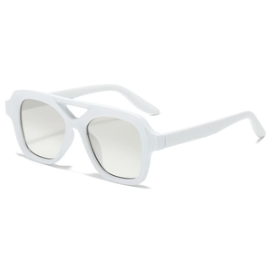 White square aviator sunglasses with a double-bridge frame and light gray lenses