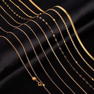 Stainless Steel Necklace Chain 18K Gold Plated Minimalist Link Plain Chains For Women Non-Fading Jewelry