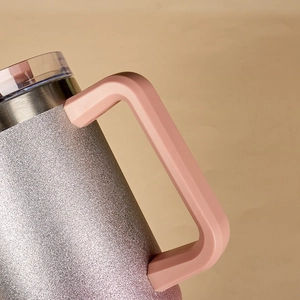 40oz stainless steel glitter tumbler with pink handle and gradient silver finish