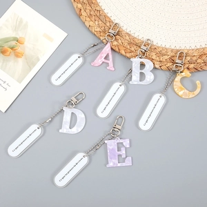 Alphabet Initial Keychain Marble Texture Acrylic Resin Pendant Bag Charm Fashion Gift For Women Girls Metal Ring