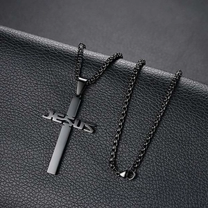 Jesus Cross Pendant Necklace Stainless Steel Religious Prayer Jewelry For Men Women Fashion Punk Minimalist Style