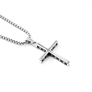 Vintage silver cross pendant necklace with black cross details on box chain