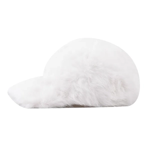 Plush faux fur baseball cap in solid white with soft texture and minimalist outdoor style