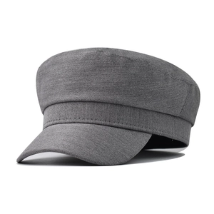 Classic grey solid color beret octagonal hat in durable cotton fabric on white background