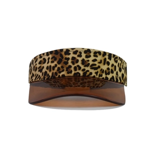 Leopard print open top sun hat with brown transparent visor for outdoor beach wear