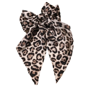 Elegant leopard print ribbon bow hair clip for women stylish ponytail holder accessory