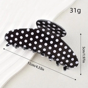 Polka dot PVC hair claw clip for high ponytail styling with size 11cm dimensions