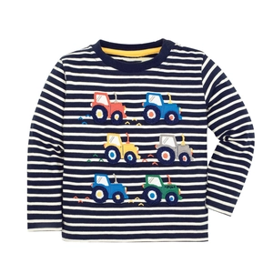 T-Shirt À Manches Longues Pour Garçons Filles Coton Rayé Haut En Tricot Avec Applique De Tracteur Broderie Enfant