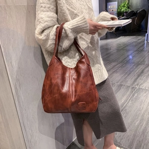 Vintage PU Leather Large Capacity Shoulder Bag Patchwork Hobo Tote For Women Urban Minimalist Daily Travel Fashion Handbag