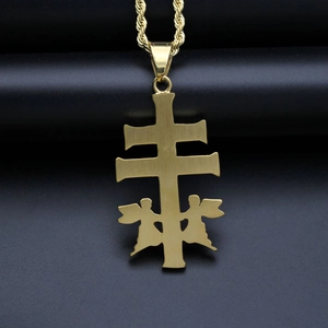 Gold plated hip hop angel cross necklace with twisted rope chain on black background