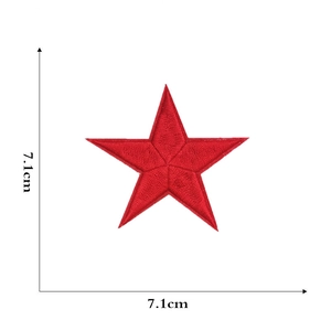 Macro detail of red pentagram embroidered patch showing high-quality stitching and 7.1cm size